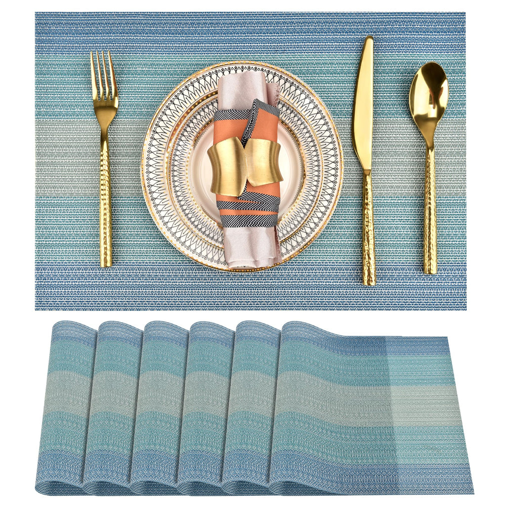 SLKQG Navy Blue Placemats Set of 8 - Easy Clean Washable Vinyl Placemats - Wipeable Heat Resistant Table Mats for Dining Table - 17x12 Inch (Navy Blue, 8)