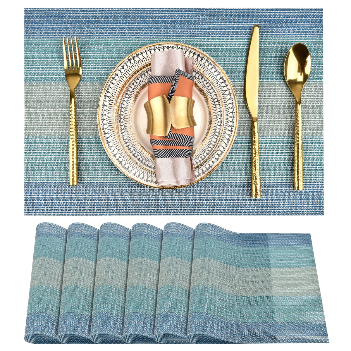 SLKQG Navy Blue Placemats Set of 8 - Easy Clean Washable Vinyl Placemats - Wipeable Heat Resistant Table Mats for Dining Table - 17x12 Inch (Navy Blue, 8)
