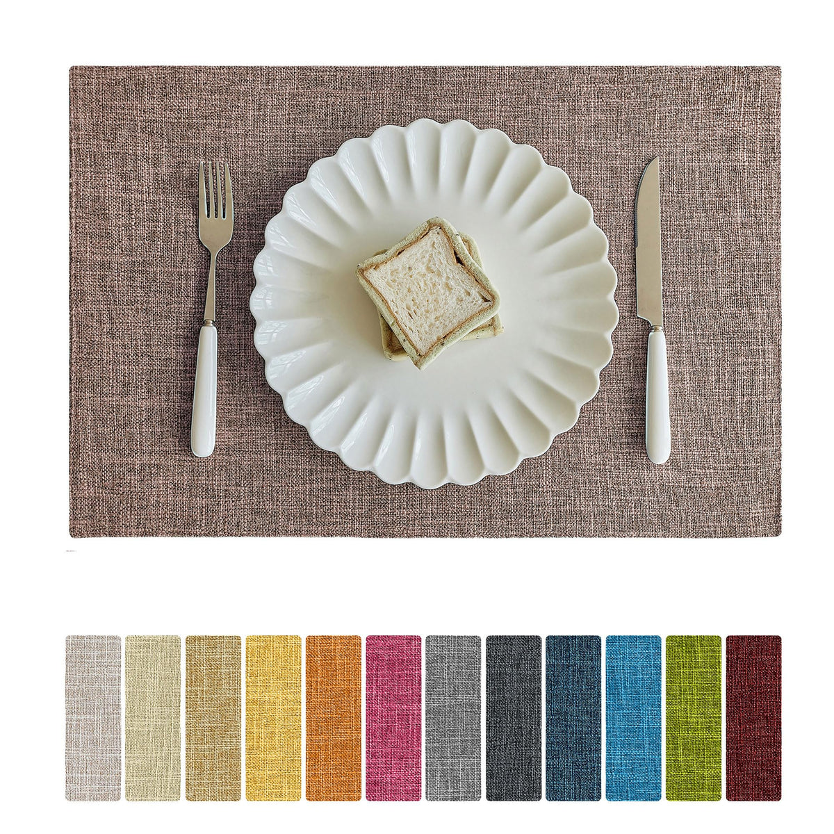 Softalker Faux Linen Cloth Placemats Set of 6-12 x 18 Inch, Red