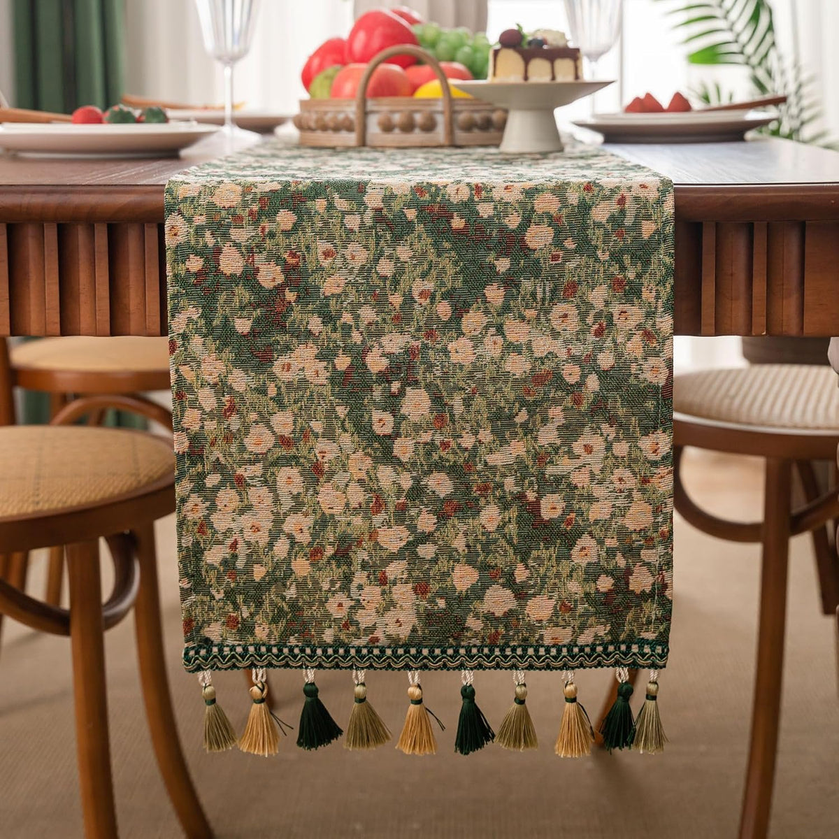 Ditsy Floral Botanical Boho Table Runner Green 13 x 71 Inch