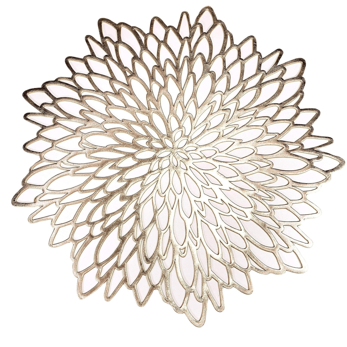 Snowkingdom 4 Pack Gold Placemats Metallic Pressed Vinyl Golden for Dinning Table Place Mats Round Floral Charger Decoration for Christmas Thanksgiving Holiday Wedding