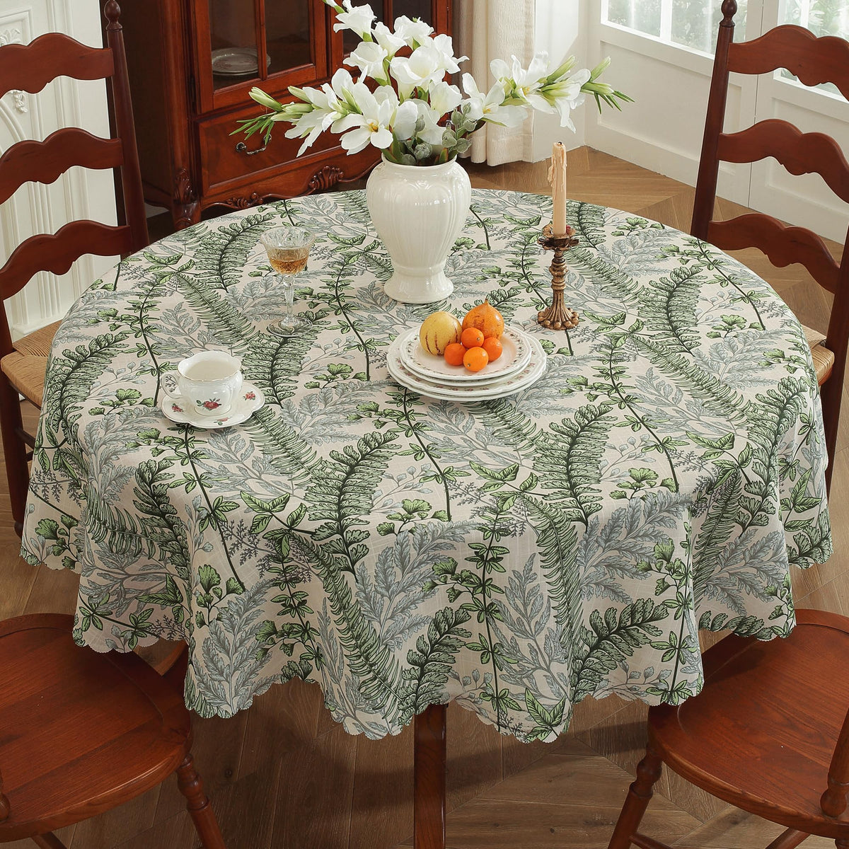 Rectangle Waterproof Tablecloth Linen Textured Table Cloth,Stain and Wrinkle Resistant Washable Fabric Table Cover for Dining, Party, Camping and Outdoor, 52 x 70 Inch, Green Leaves