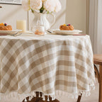 JIALE Gingham Tablecloth Rectangle Cotton Linen Fabric Checkered Table Cloth with Tassel Washable Wrinkle Free Buffalo Plaid Table Cover for Birthday Party Picnic Outdoor, Pink, 55x75