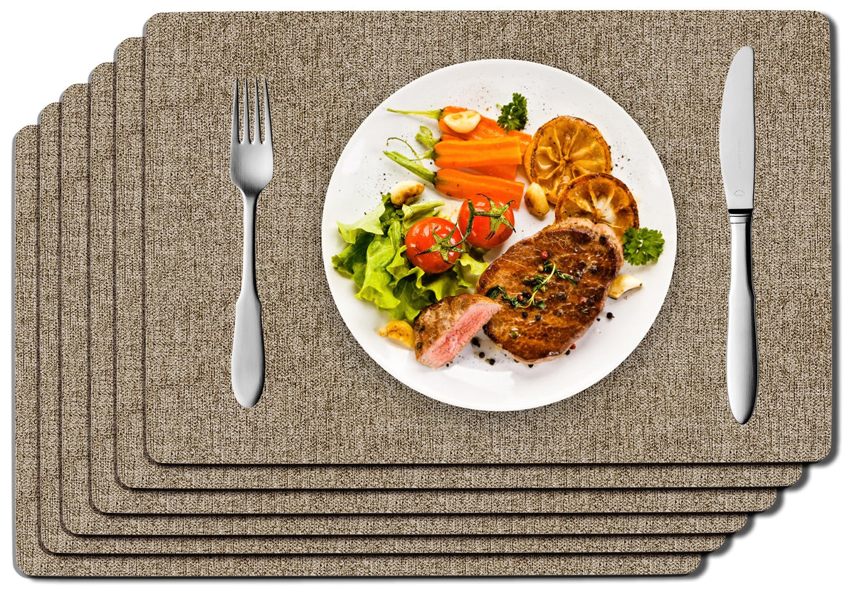 DOLOPL Placemats Set of 6, Reversible Faux Leather Place Mats, Beige