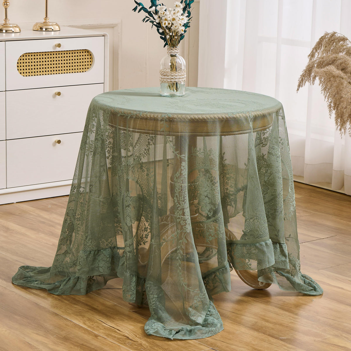 Beige Lace Tablecloth Vintage Table Cloth(Beige, 55”x55”, Square)