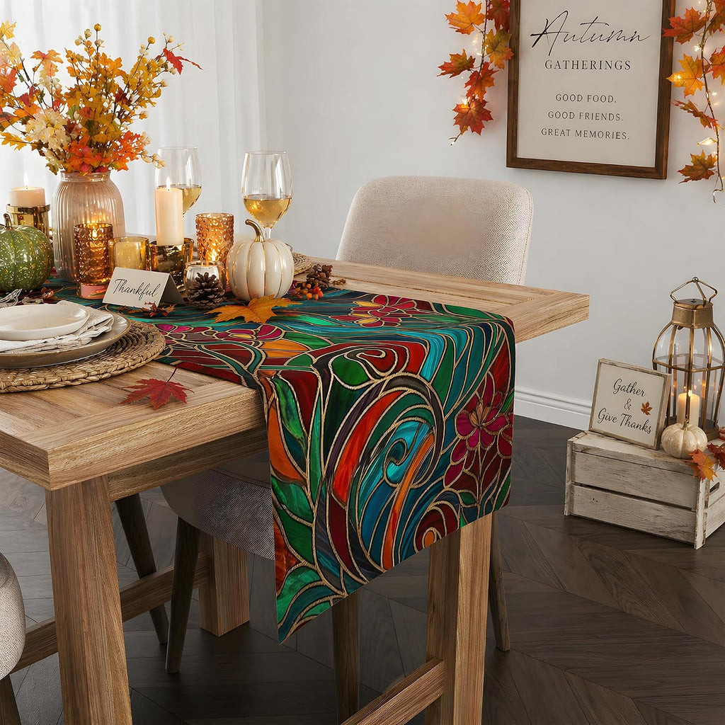 OHOME Fall Decor - Stained Glass Table Runner