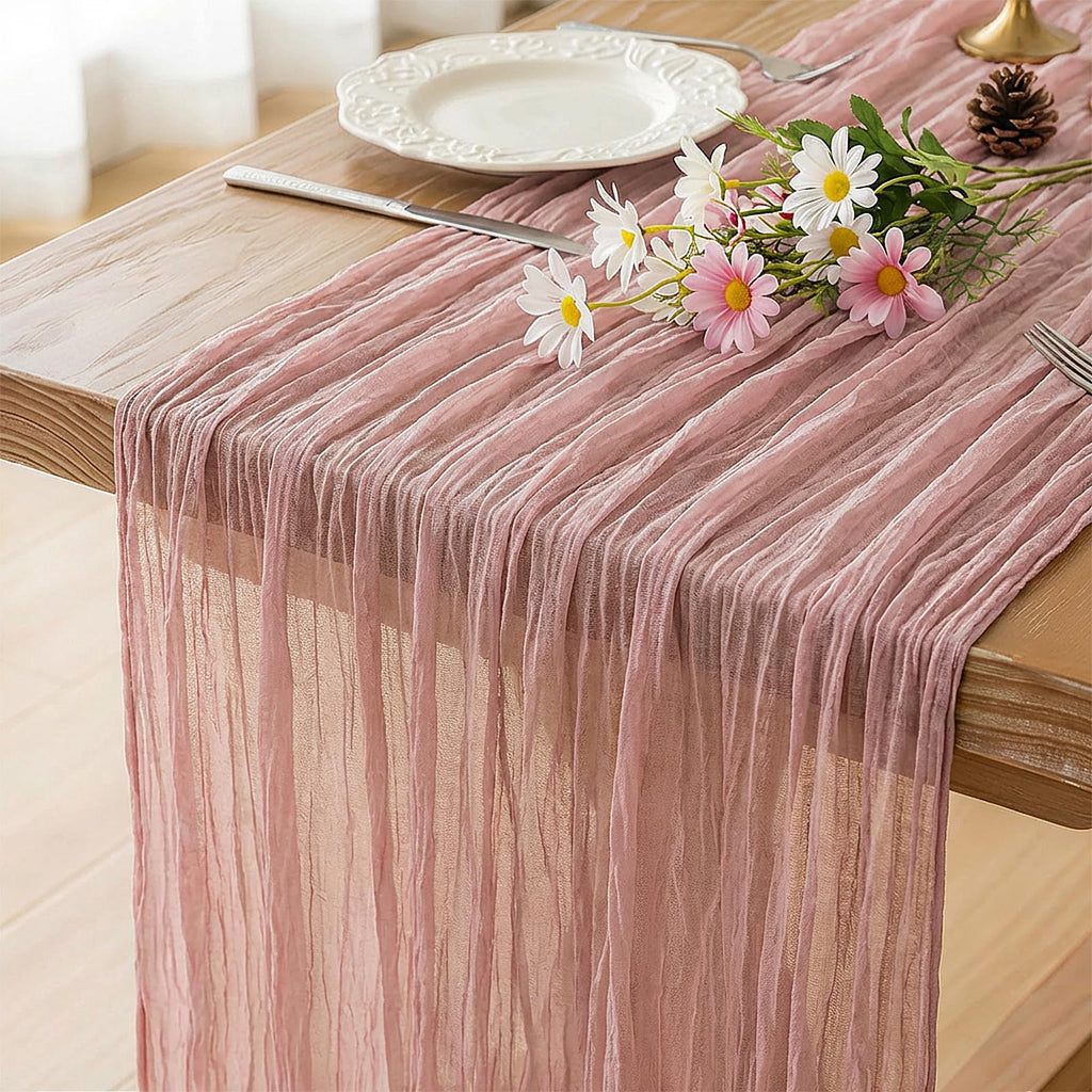 FEXIA Beige Cheesecloth Table Runner Gauze Rustic Boho Party Decoration