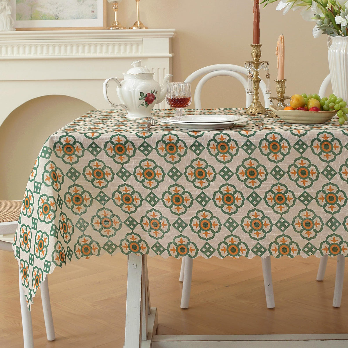 Rectangle Waterproof Tablecloth Linen Textured Table Cloth,Stain and Wrinkle Resistant Washable Fabric Table Cover for Dining, Party, Camping and Outdoor, 52 x 70 Inch, Green Leaves