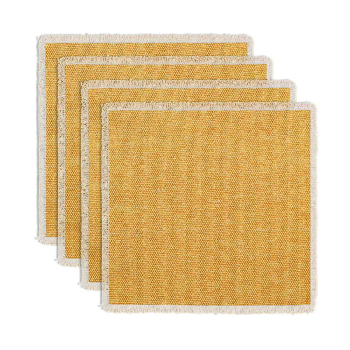 Hausattire Cotton Frayed Placemats Set of 4 Dining Table 14x14 Inch | Rustic Vintage Boho Washable Easter Placemat for Outdoor Parties BBQ's Wedding, Holiday, Special Occasions, Nubby Cotton - Brown