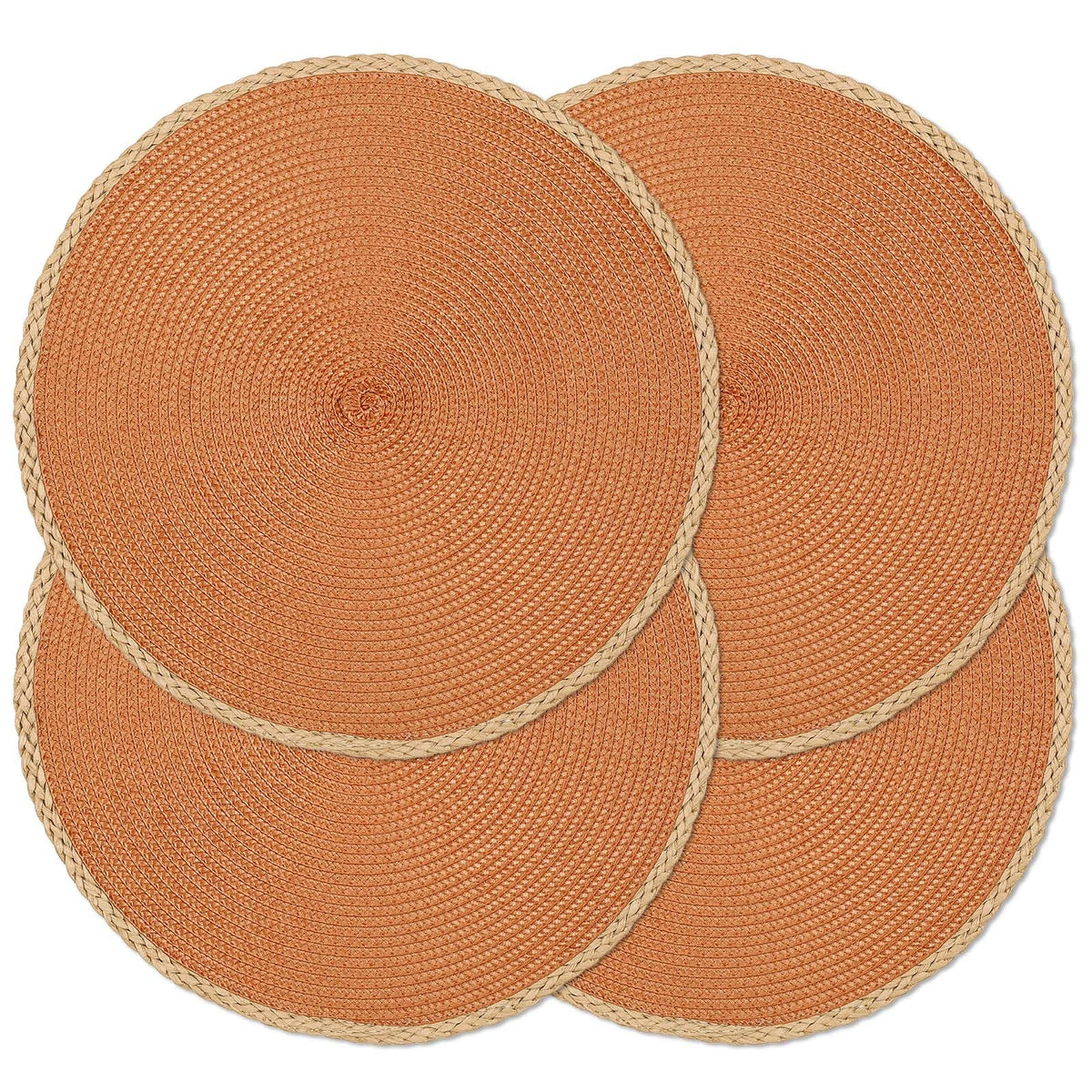 Round Placemats Set of 4, Woven Table Mats, Thin Edge, Green