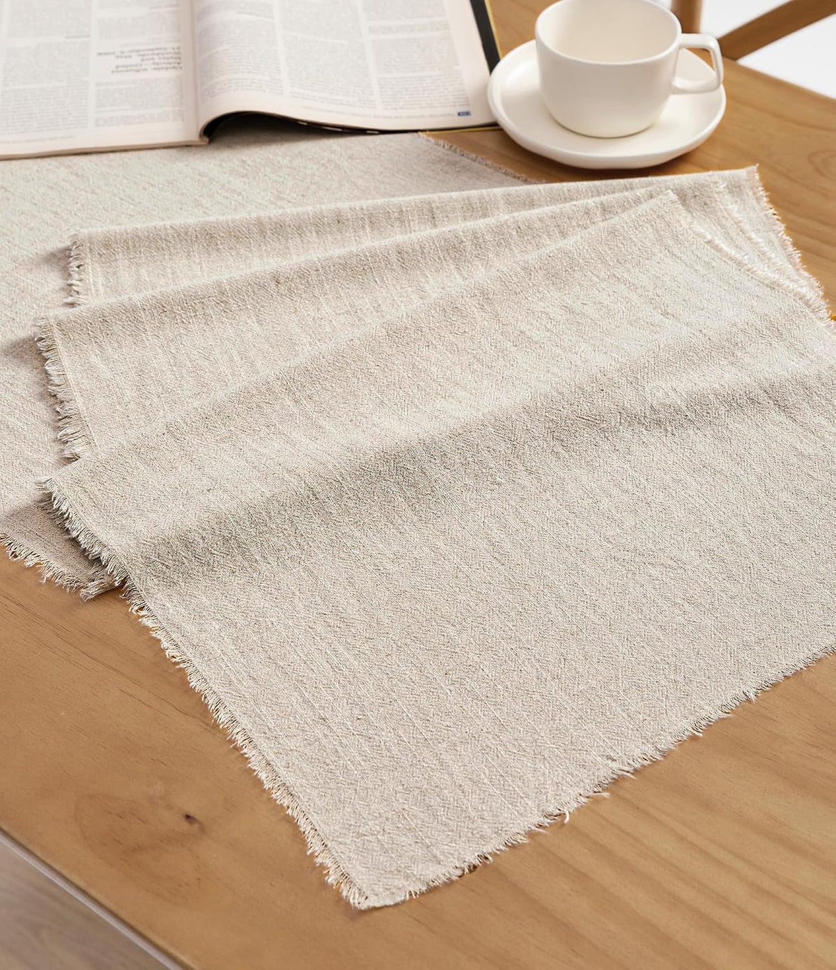 Vitalizart Beige Table Runner 14" x 90" Long Slub Texture Cotton Linen