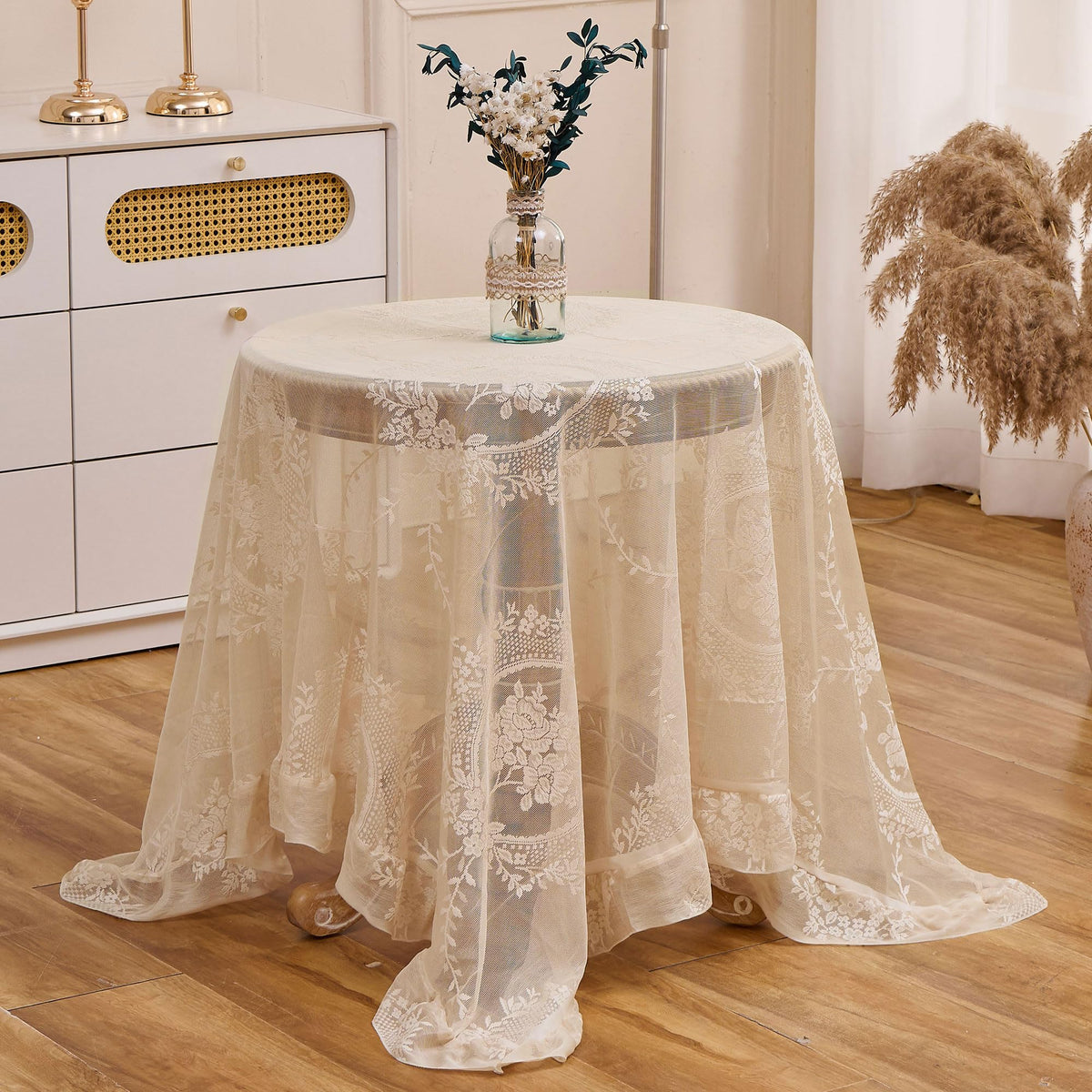 Beige Lace Tablecloth Vintage Table Cloth(Beige, 55”x55”, Square)