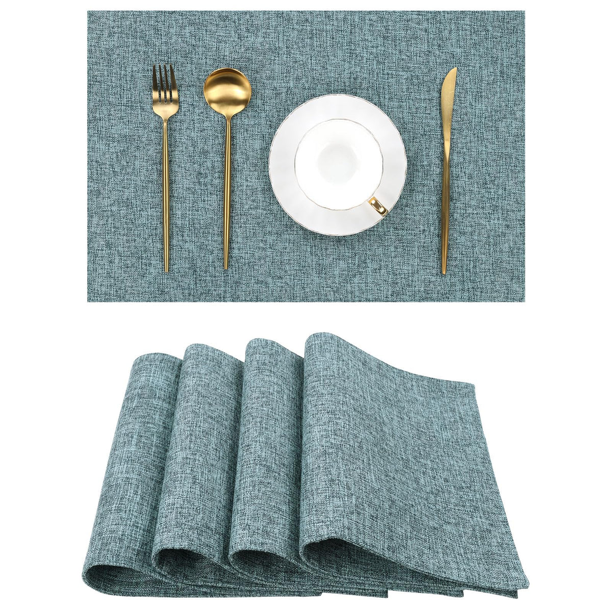 SHACOS Woven Fabric Placemats Set of 4 Heat Resistant Place Mats Non Slip Washable Double Layer Cloth Placemats Reversible Table Mats Kitchen Dining Table Decor (4, Dark Grey)