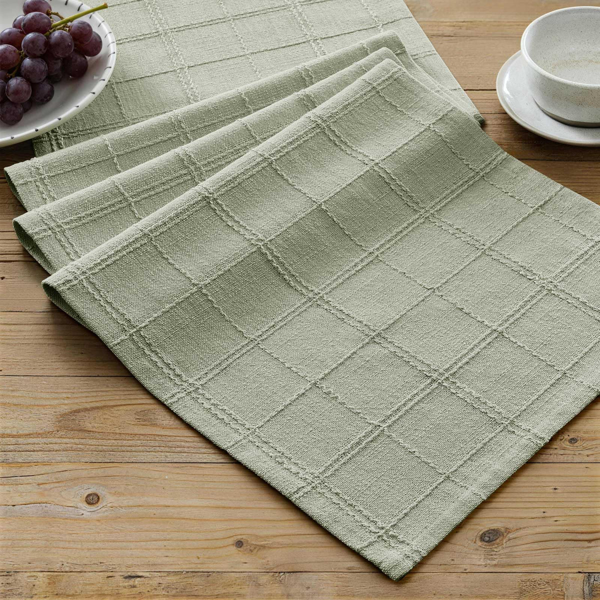 ZeeMart Linen Checked Farmhouse Table Runner, 13x72 Inches Neutral Beige
