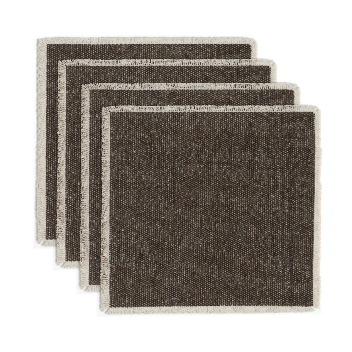 Hausattire Cotton Frayed Placemats Set of 4 Dining Table 14x14 Inch | Rustic Vintage Boho Washable Easter Placemat for Outdoor Parties BBQ's Wedding, Holiday, Special Occasions, Nubby Cotton - Brown