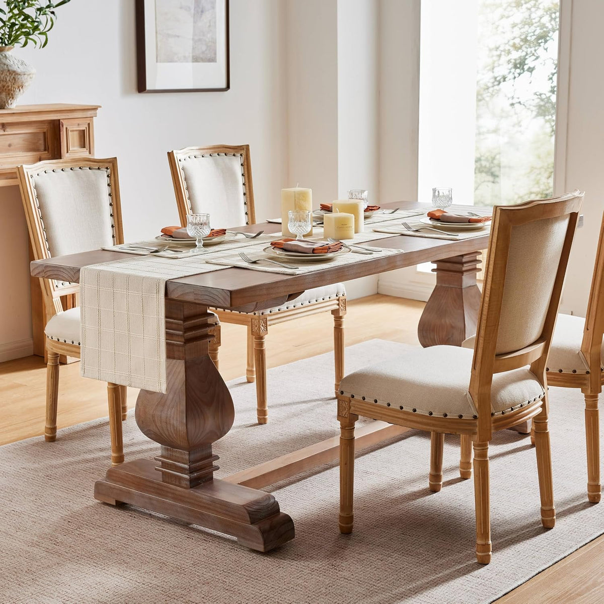 ZeeMart Linen Checked Farmhouse Table Runner, 13x72 Inches Neutral Beige