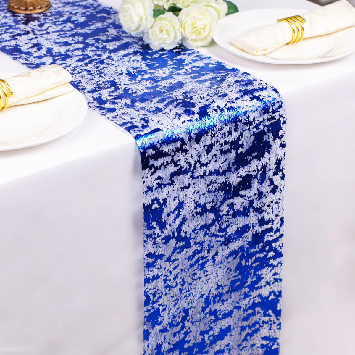 Snowkingdom 2 Pcs Gold Table Runner, Sequin Glitter Metallic Foil Thin Mesh Sparkly Runner Roll 11"x108", Gold Birthday Party Decorations, for Event Wedding Showers Christmas Thanksgiving Festive