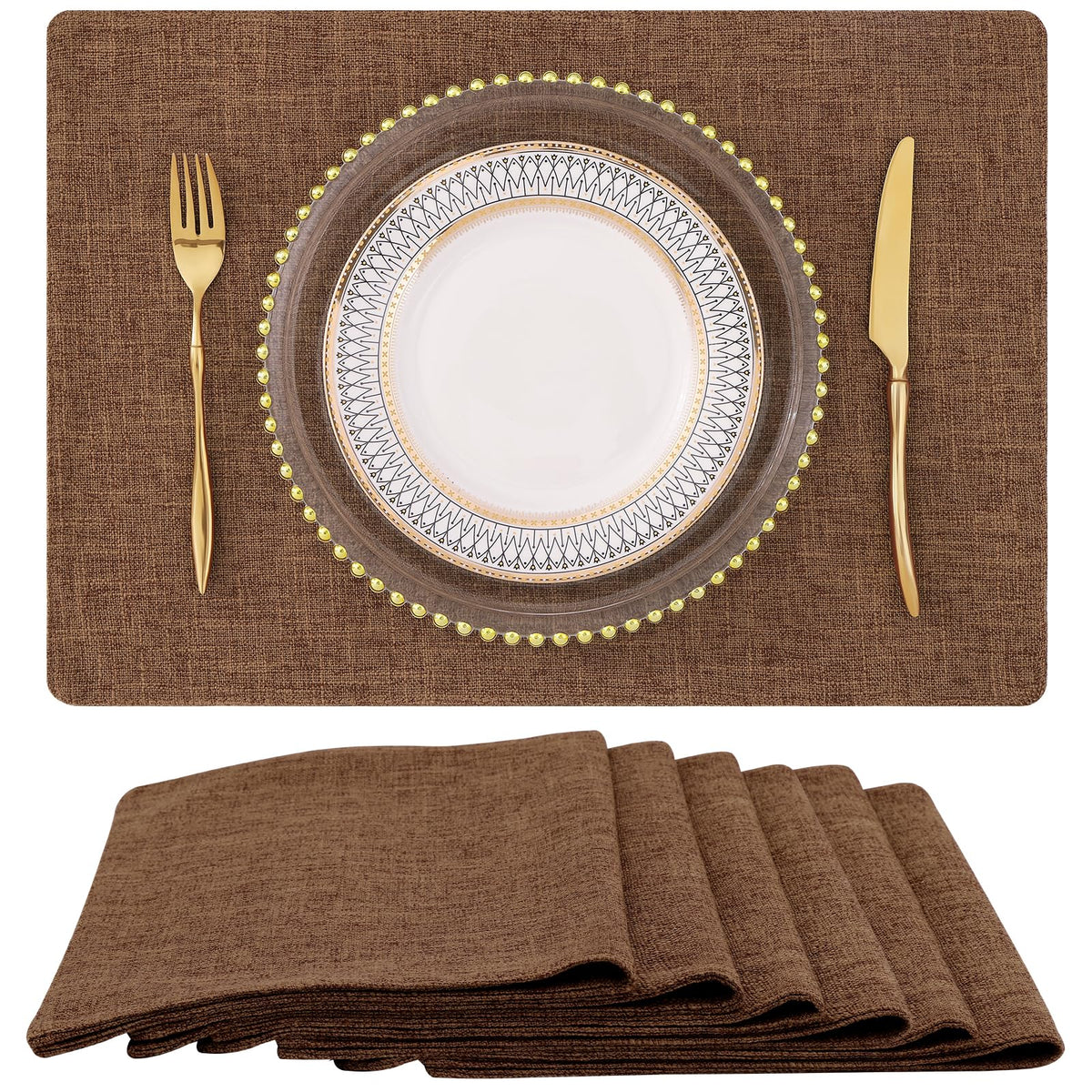 homing Faux Cotton Linen Placemats Set of 6, Cloth Dining Table Mats