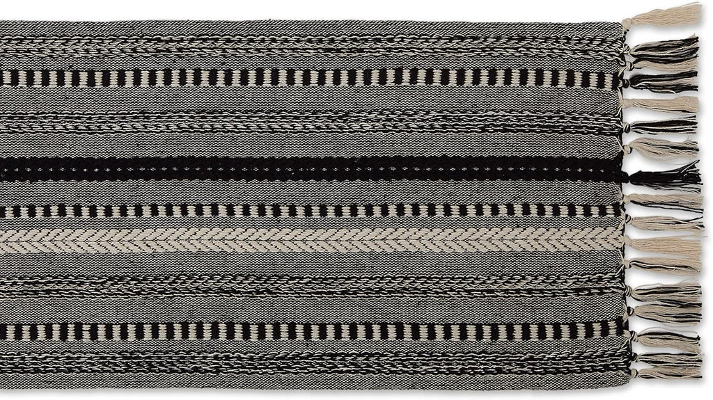 DII Braided Stripe Table Runner, 15x72 with 2.5" Fringe, Black