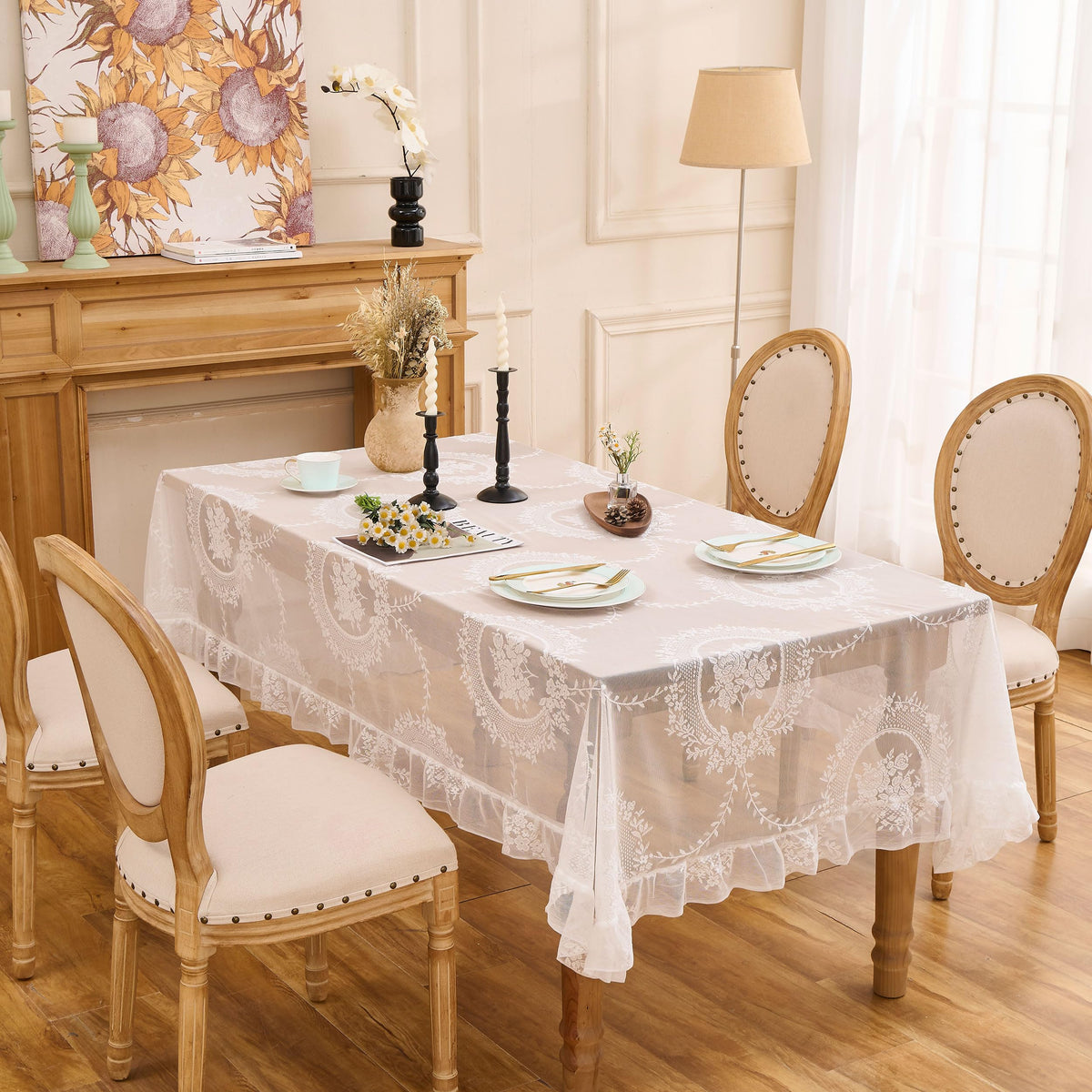 Beige Lace Tablecloth Vintage Table Cloth(Beige, 55”x55”, Square)
