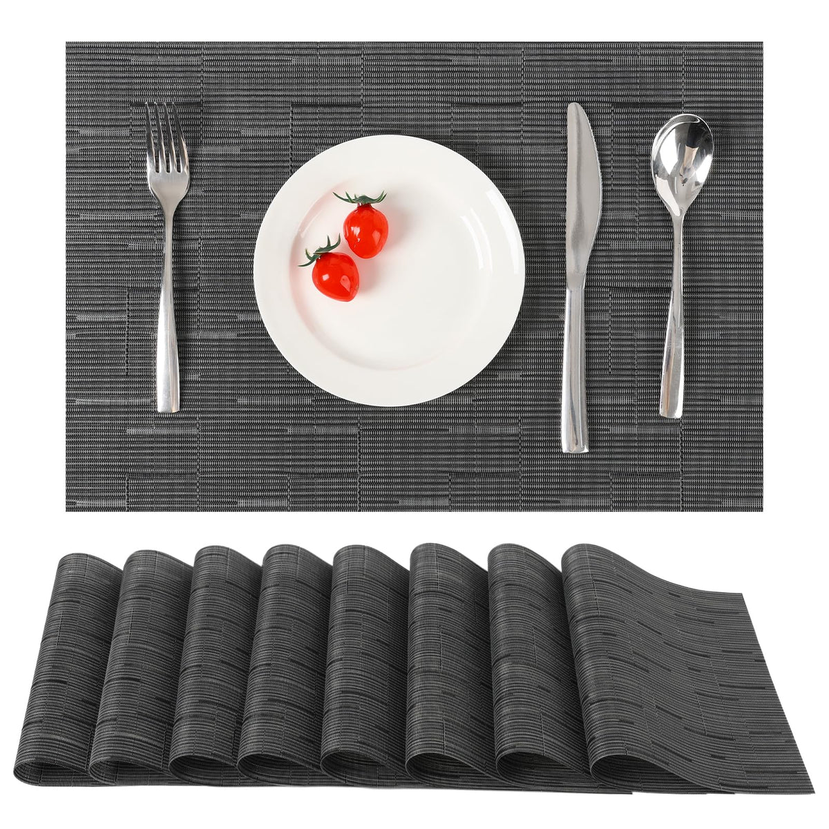 Myir JUN Black Placemats Set of 8 Kitchen and Dining Table Placemats