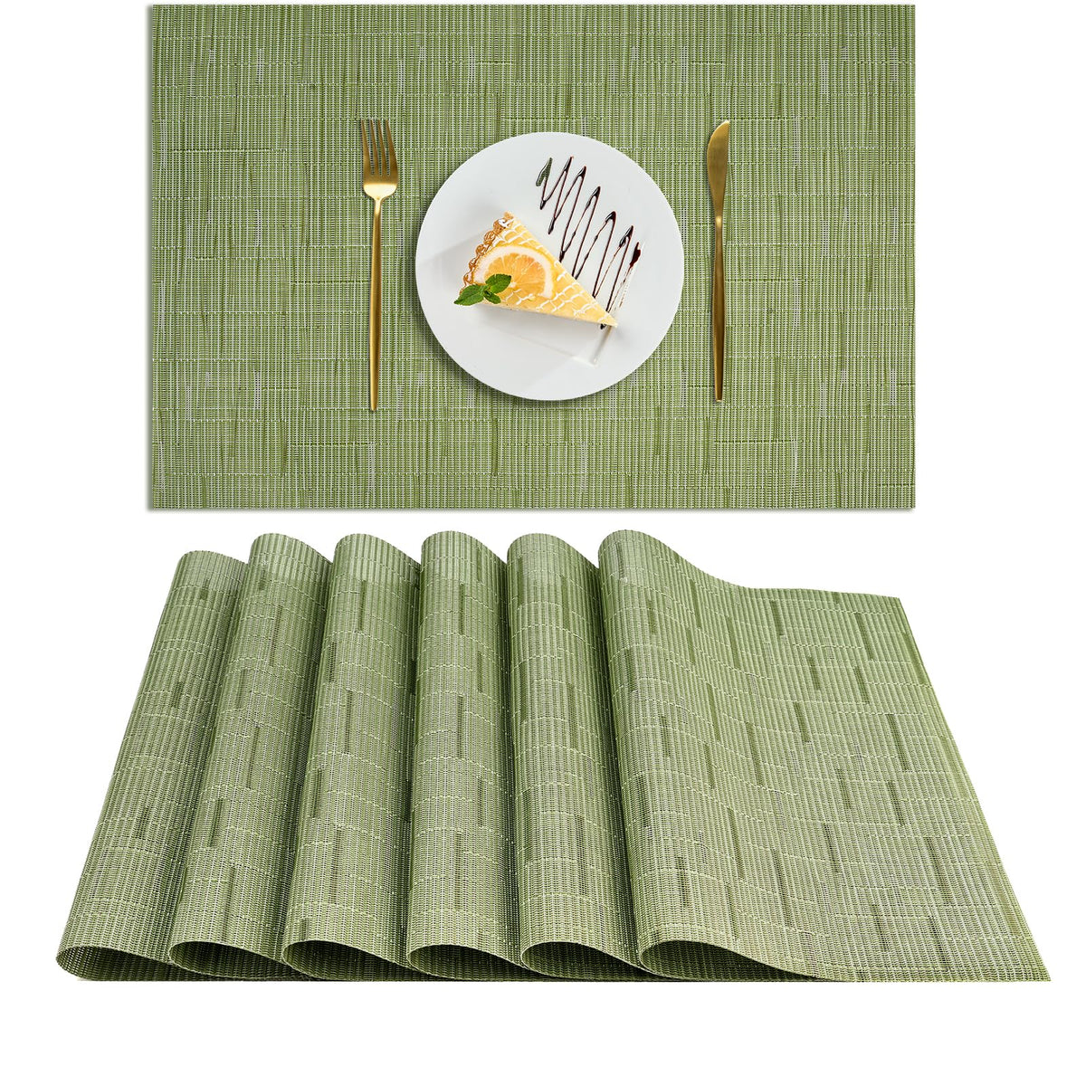 AUAUY Placemats Set of 6 Washable, Non-Slip Heat Resistant Table Mat, Black