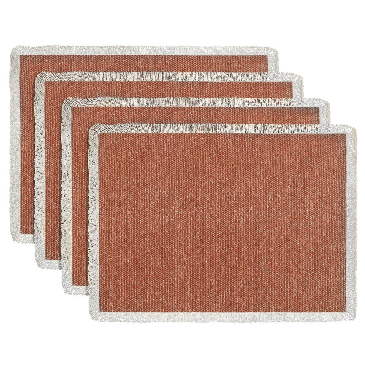 Hausattire Cotton Frayed Placemats Set of 4 Dining Table 14x14 Inch | Rustic Vintage Boho Washable Easter Placemat for Outdoor Parties BBQ's Wedding, Holiday, Special Occasions, Nubby Cotton - Brown