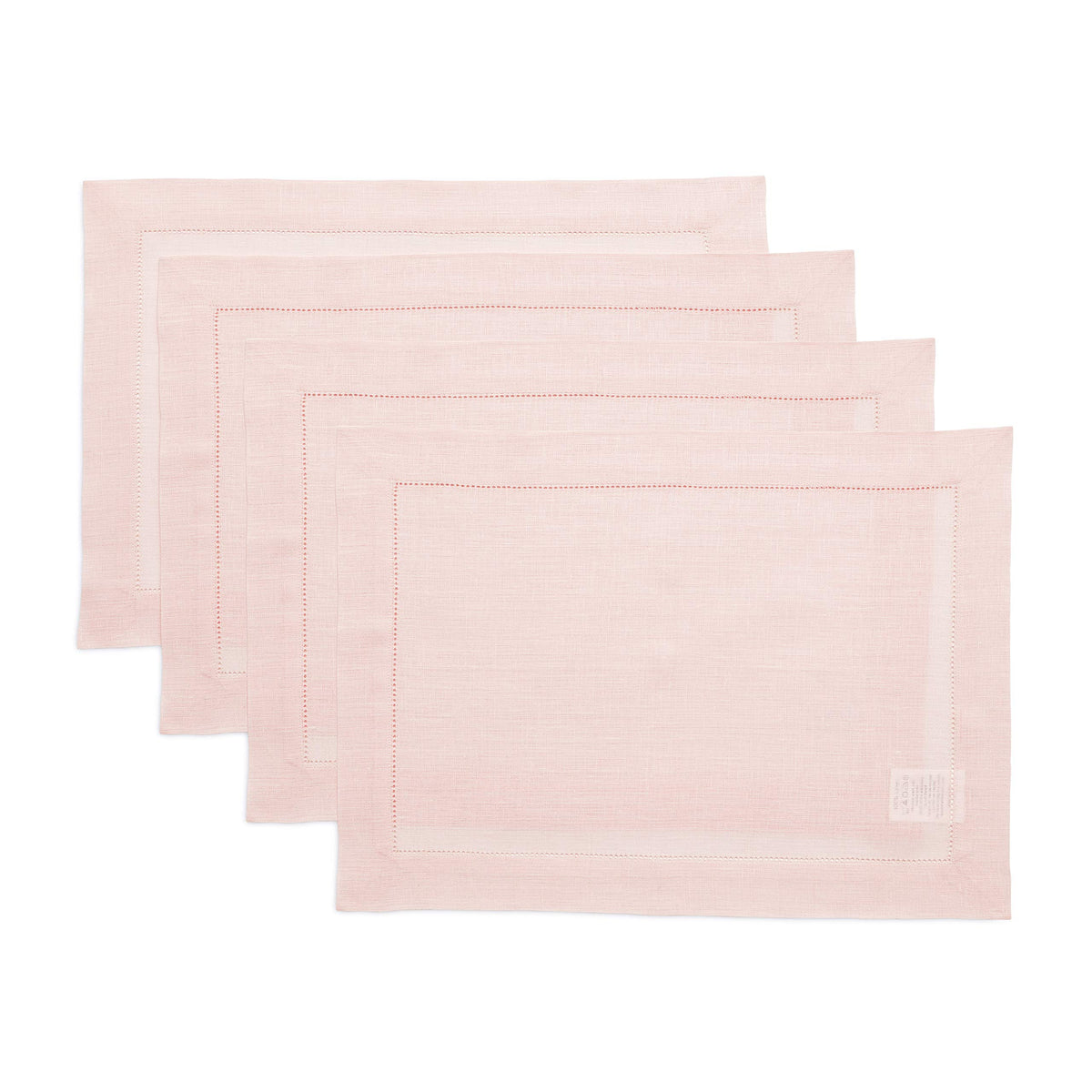 Solino Home 100% Pure Linen Placemats Green Hemstitch, 14 x 19 in, Set of 4