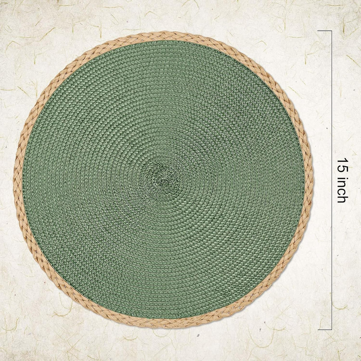 Round Placemats Set of 4, Woven Table Mats, Thin Edge, Green