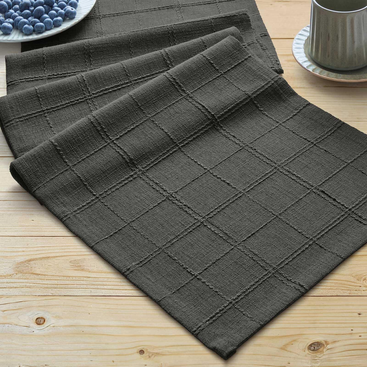 ZeeMart Linen Checked Farmhouse Table Runner, 13x72 Inches Neutral Beige
