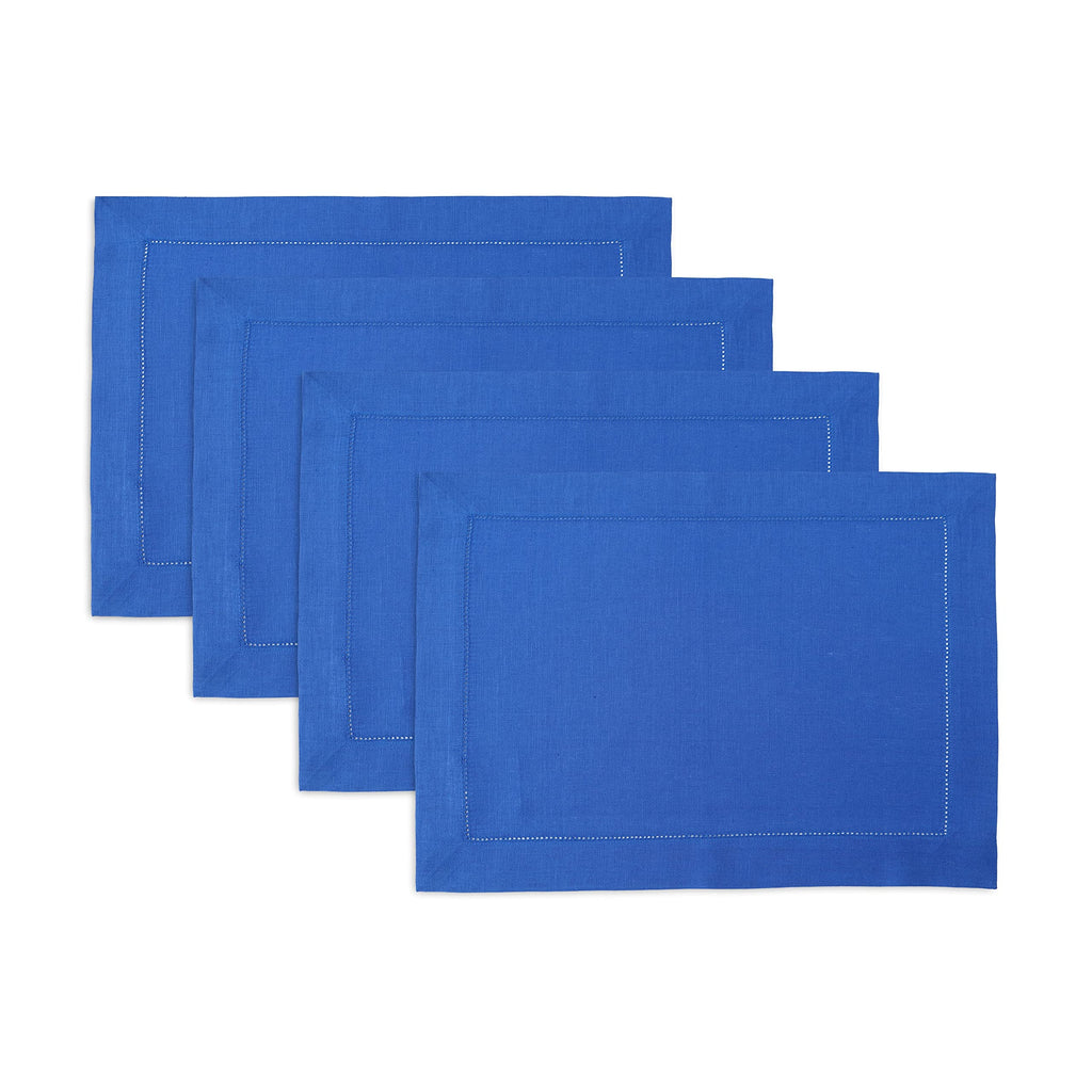 Solino Home 100% Pure Linen Placemats Green Hemstitch, 14 x 19 in, Set of 4