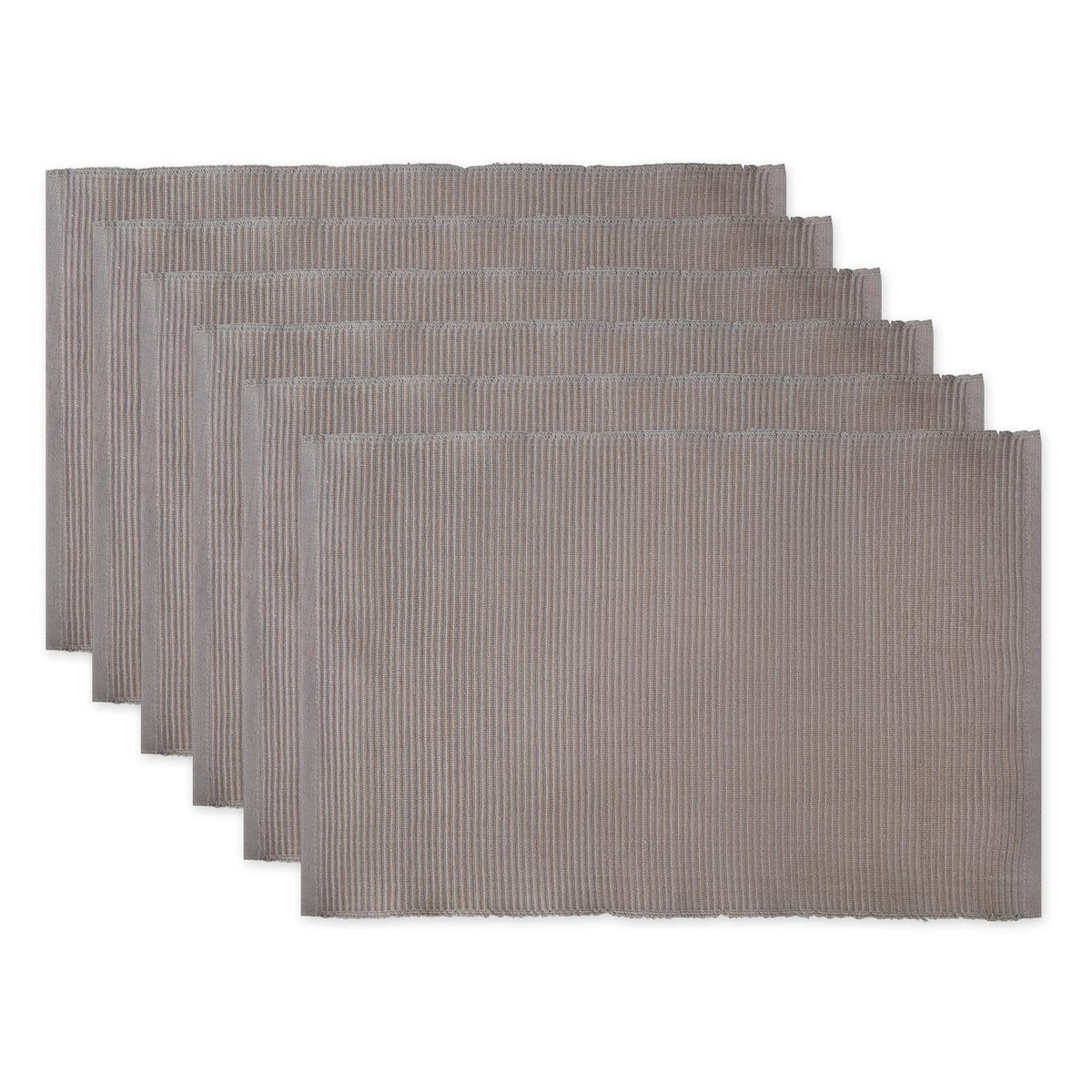 DII Basic Everyday Ribbed Tabletop 100% Cotton, Placemat Set, 13x19, Dark Brown, 6 Piece