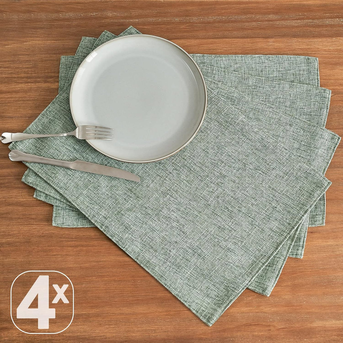 JINCHAN Linen Textured Placemats Set of 4 Farmhouse 13x19 Heathered Green