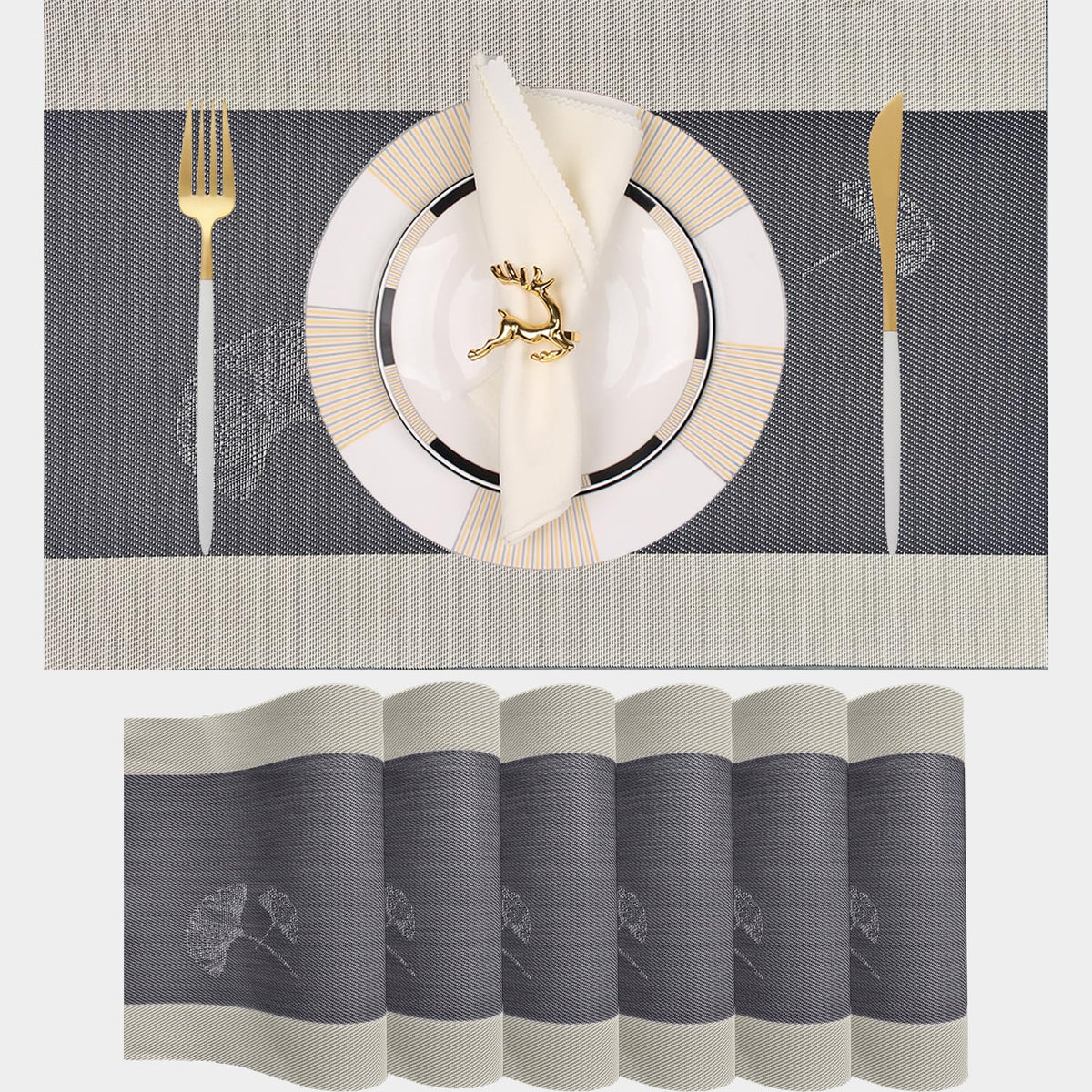 PIGCHCY Placemats,Durable Placemats for Dining Table,Washable Woven Vinyl Kitchen Placemats Set of 4 (Brown)
