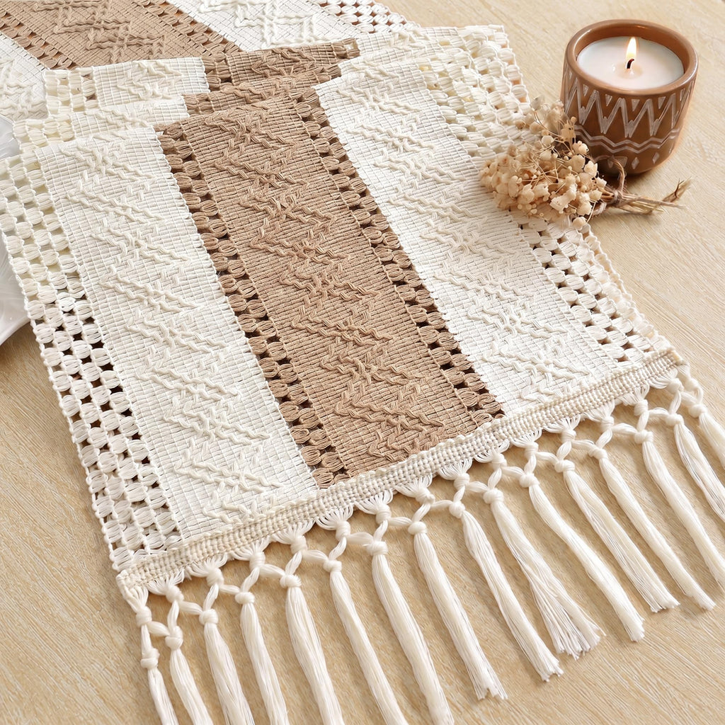 FEXIA Boho Table Runner for Fall Home Decor 12x72 Rustic with Tassels