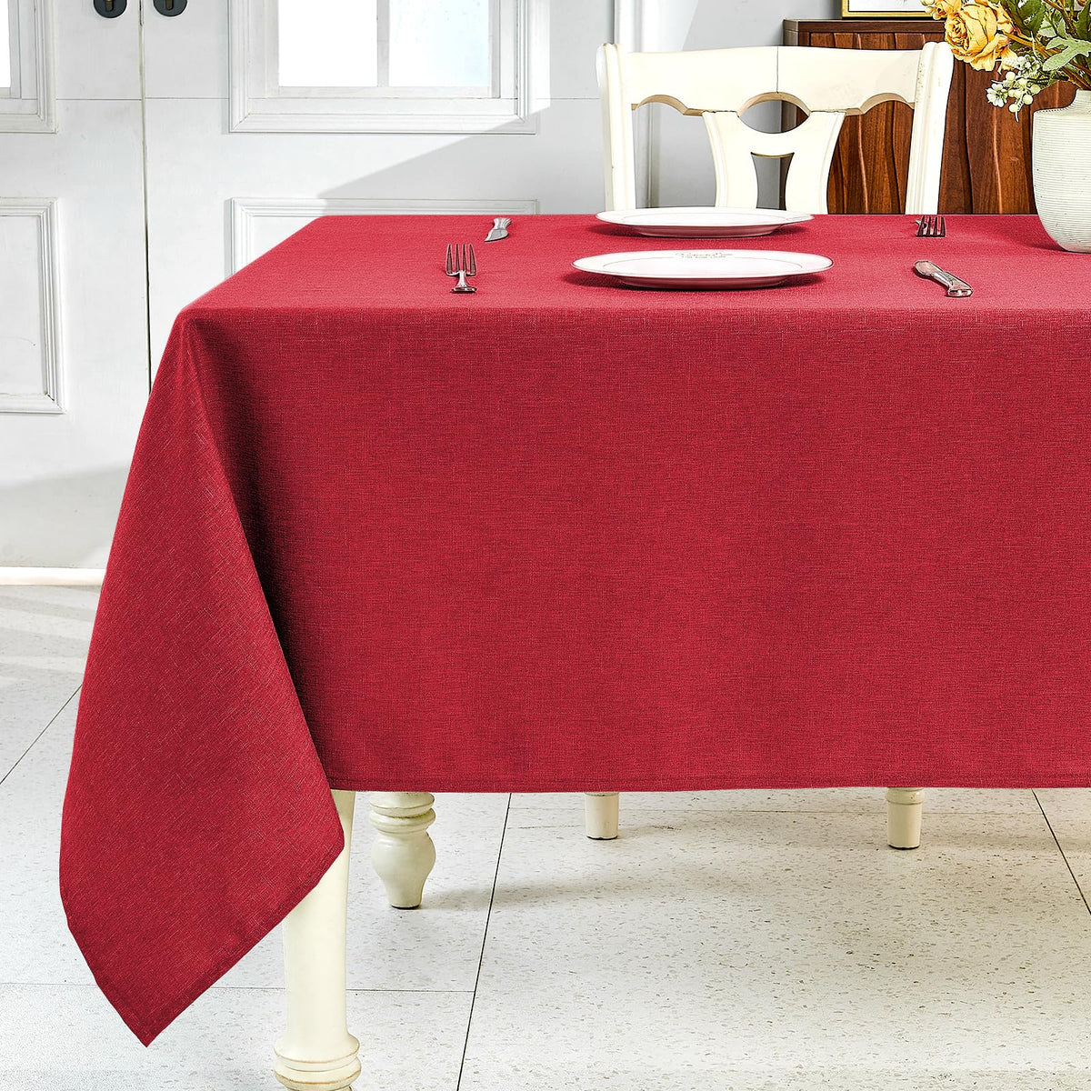 IVAPUPU Textured Linen Rectangle Table Cloth, Sage Green, 60 x 84 Inch