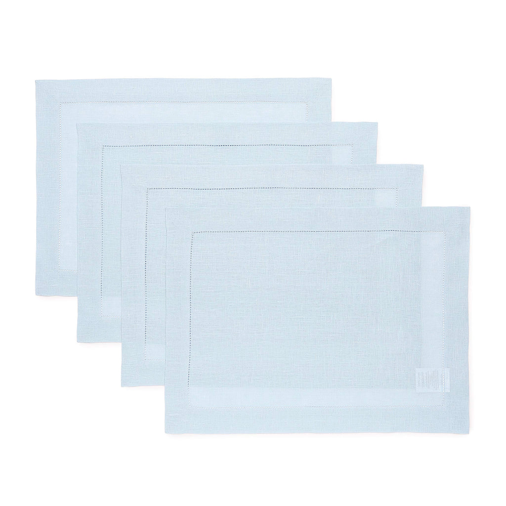 Solino Home 100% Pure Linen Placemats Green Hemstitch, 14 x 19 in, Set of 4