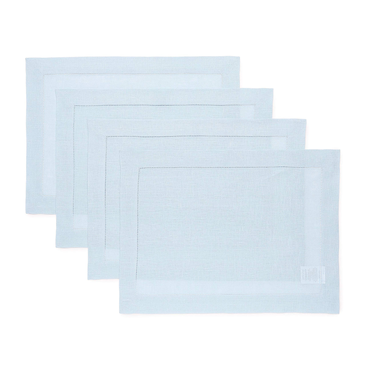 Solino Home 100% Pure Linen Placemats Green Hemstitch, 14 x 19 in, Set of 4