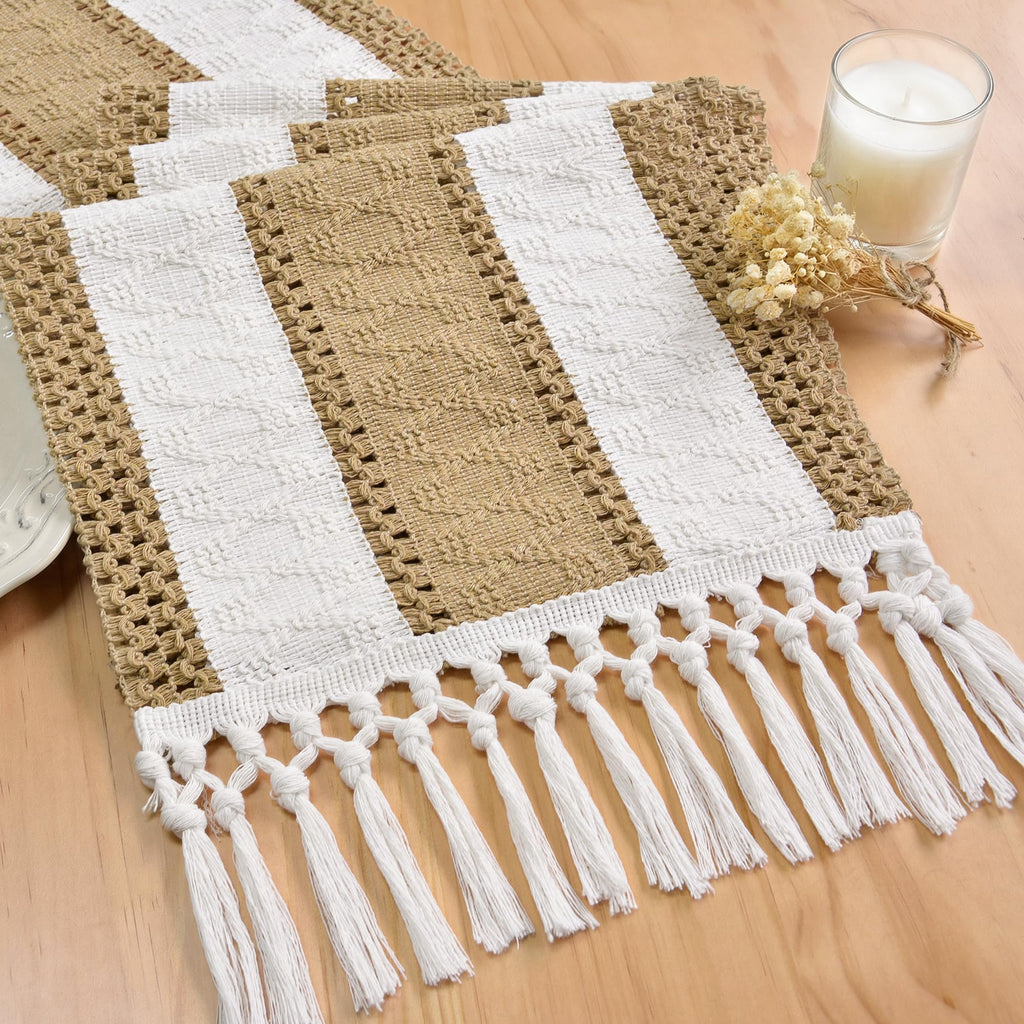 FEXIA Boho Table Runner for Fall Home Decor 12x72 Rustic with Tassels