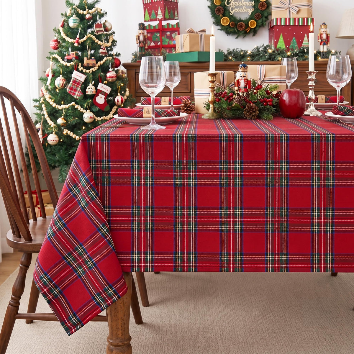 Fall & Thanksgiving Tablecloth Rectangle, Tartan Plaid, 60x102 in