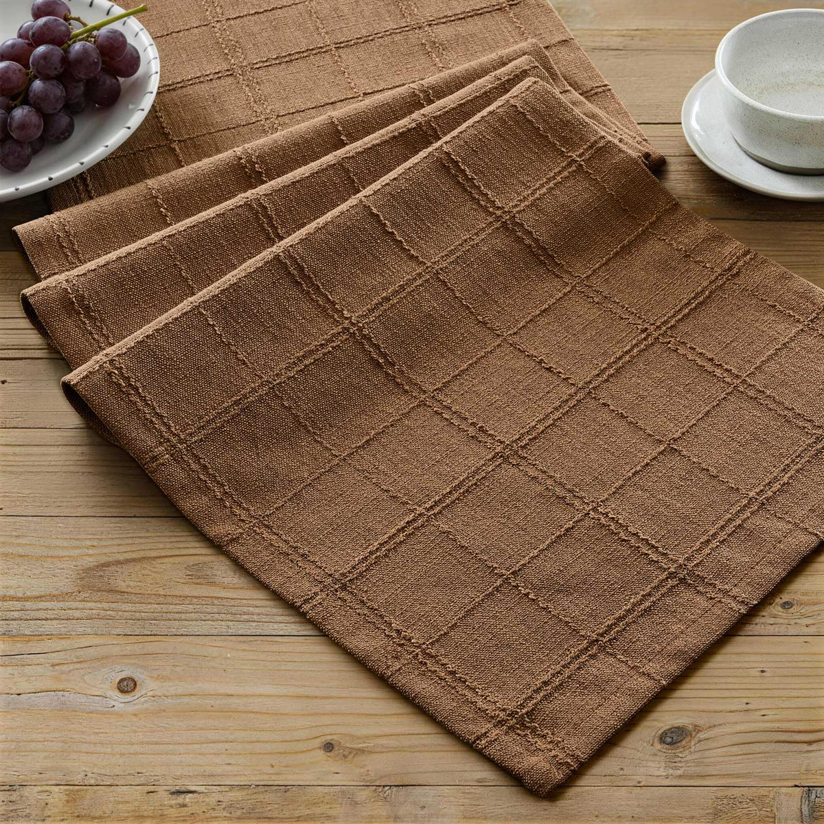 ZeeMart Linen Checked Farmhouse Table Runner, 13x72 Inches Neutral Beige