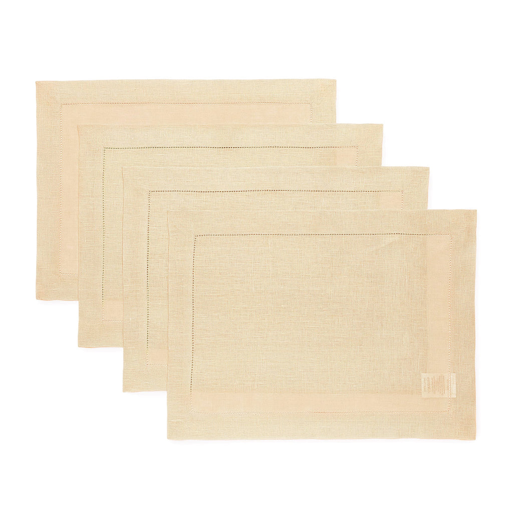 Solino Home 100% Pure Linen Placemats Green Hemstitch, 14 x 19 in, Set of 4