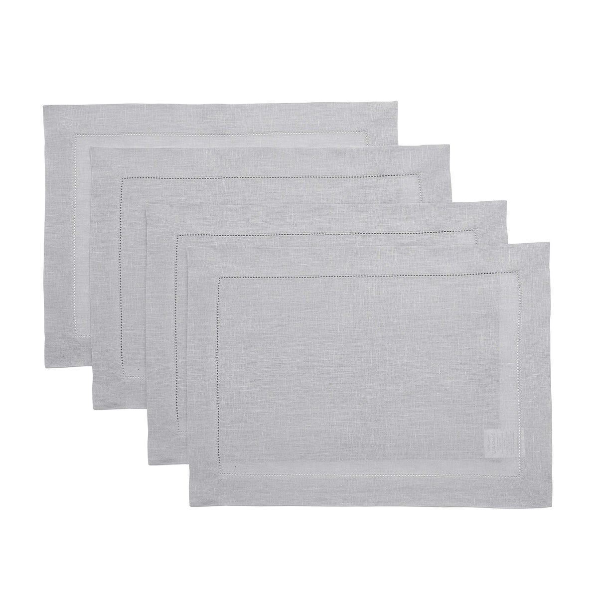 Solino Home 100% Pure Linen Placemats Green Hemstitch, 14 x 19 in, Set of 4