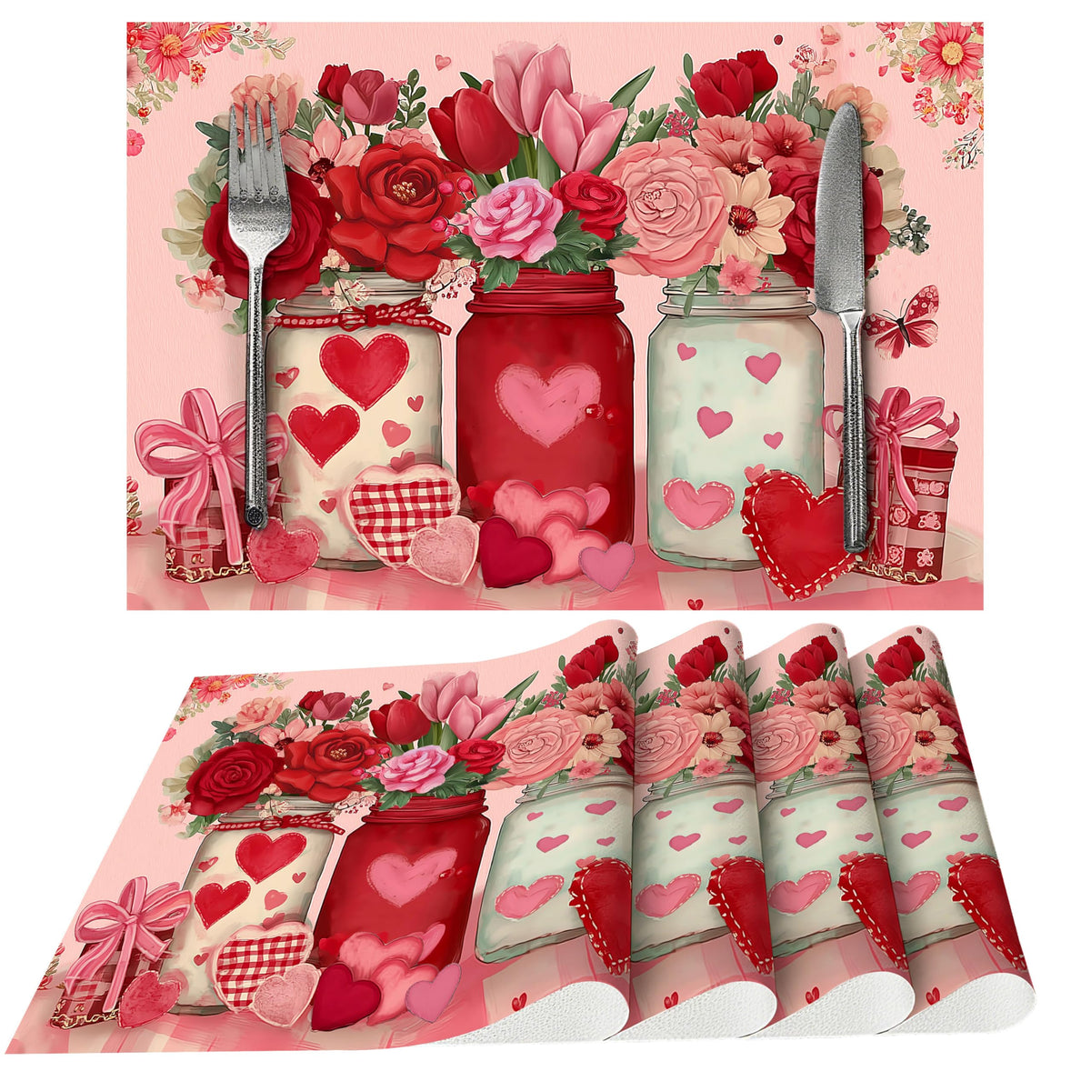 Tropical Palm Tree Placemats Set of 4 Washable Table Place Mats for Dining Kitchen Party Decor
