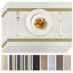 Brown Placemats Set of 4, Rustic Washable PVC Vinyl Woven for Dining Table, Stain Resistant Flat Pack No Curled Edges, Heat Resistant Non Slip, 17 x 12 Inch