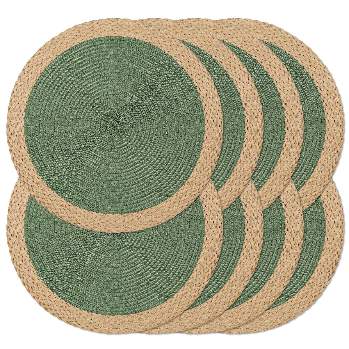 Round Placemats Set of 4, Woven Table Mats, Thin Edge, Green