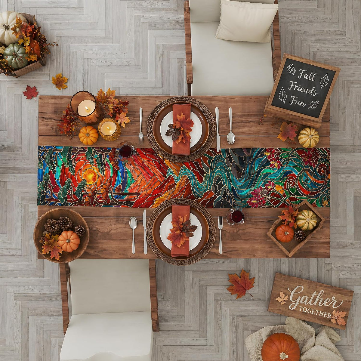 OHOME Fall Decor - Stained Glass Table Runner