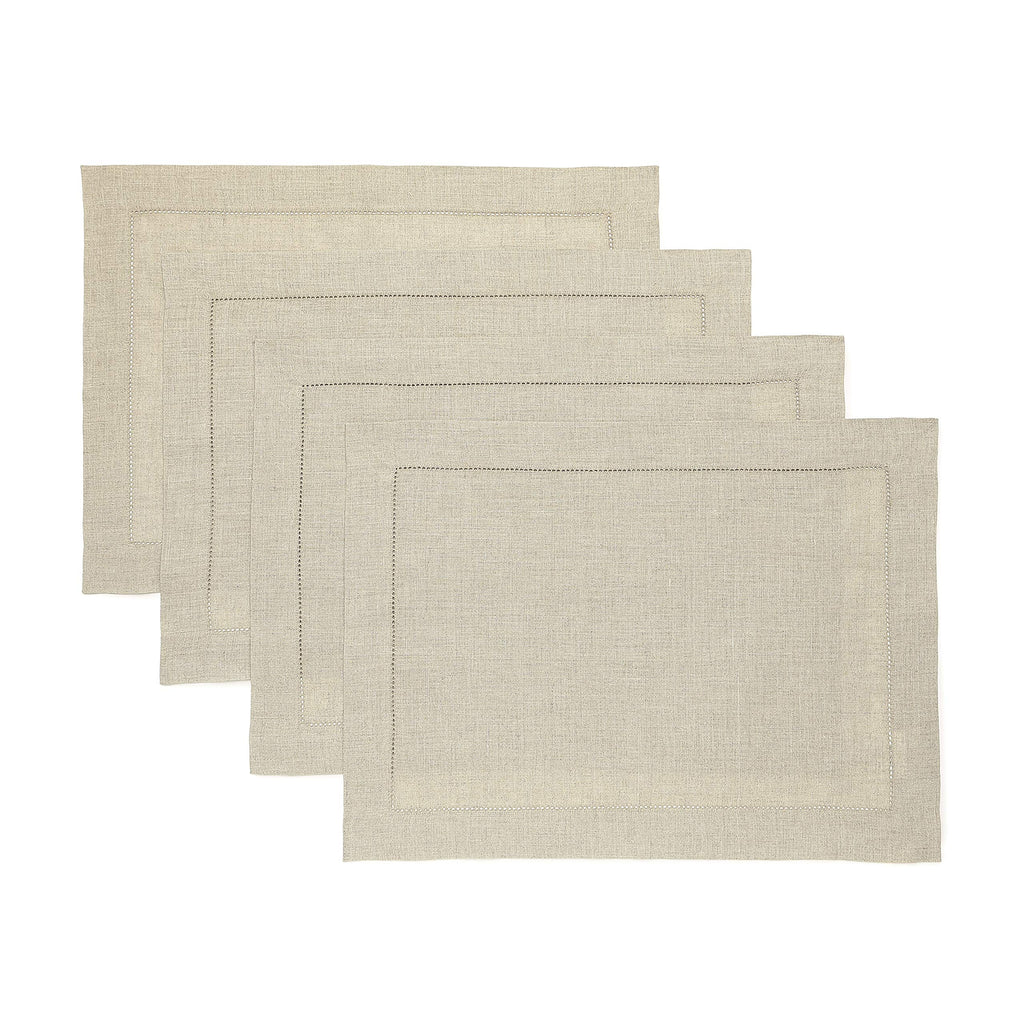 Solino Home 100% Pure Linen Placemats Green Hemstitch, 14 x 19 in, Set of 4