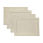 Solino Home 100% Pure Linen Placemats Green Hemstitch, 14 x 19 in, Set of 4