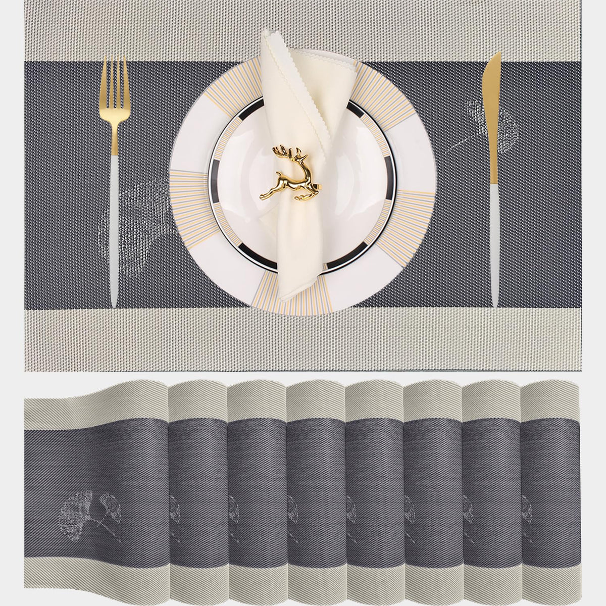 PIGCHCY Placemats,Durable Placemats for Dining Table,Washable Woven Vinyl Kitchen Placemats Set of 4 (Brown)
